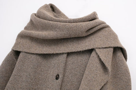 Elegant Long Coat with Integrated Scarf